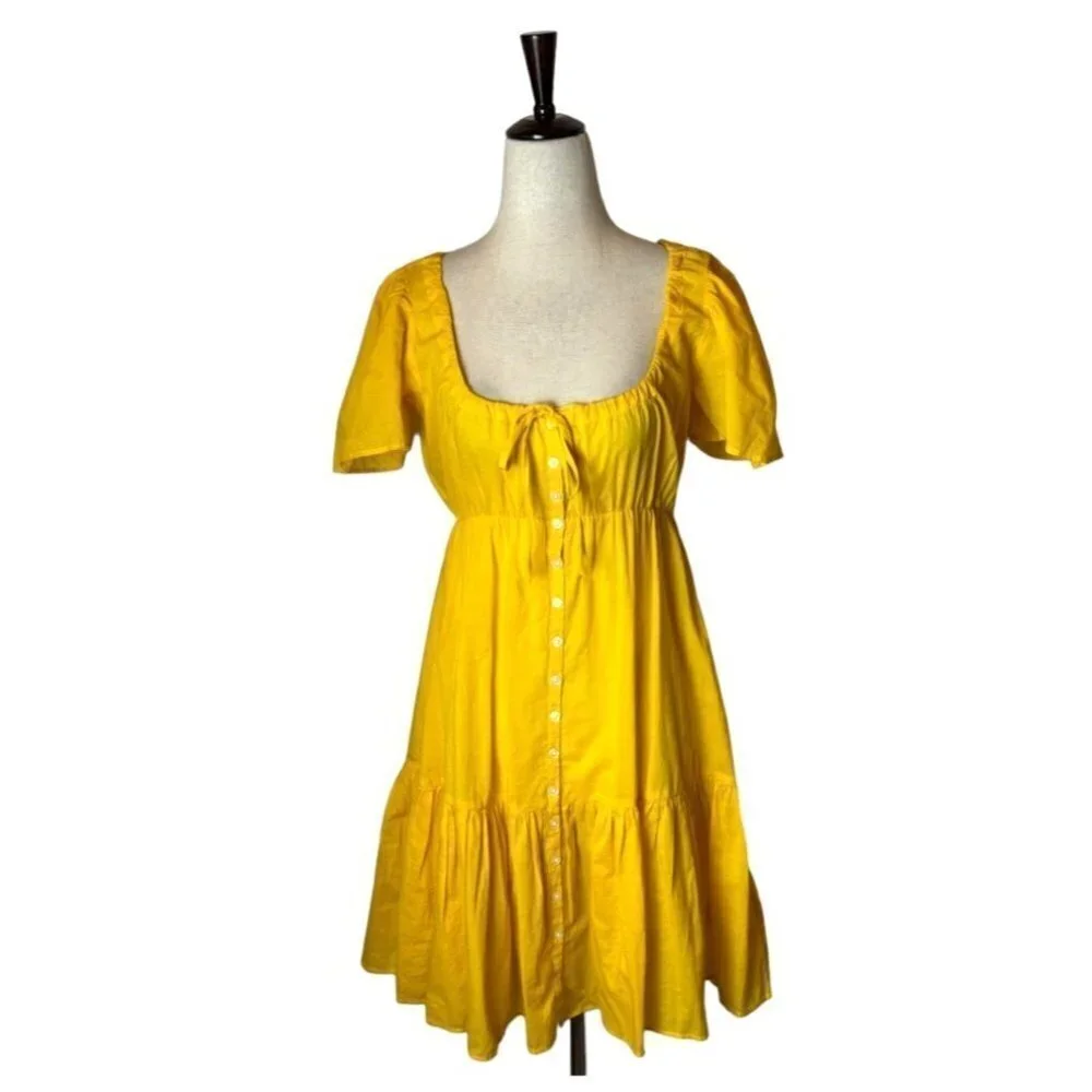 J Crew Dress Women XXS Yellow NWT Cotton Voile Tiered Button Front Beach‎ Boho